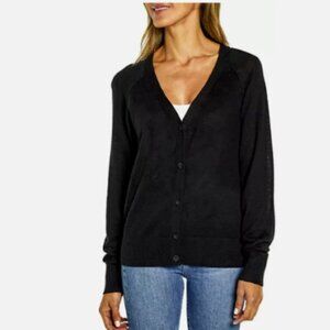 Gap Women's Linen Blend Button Down V-Neck Cardigan Sweater Size XS Black
